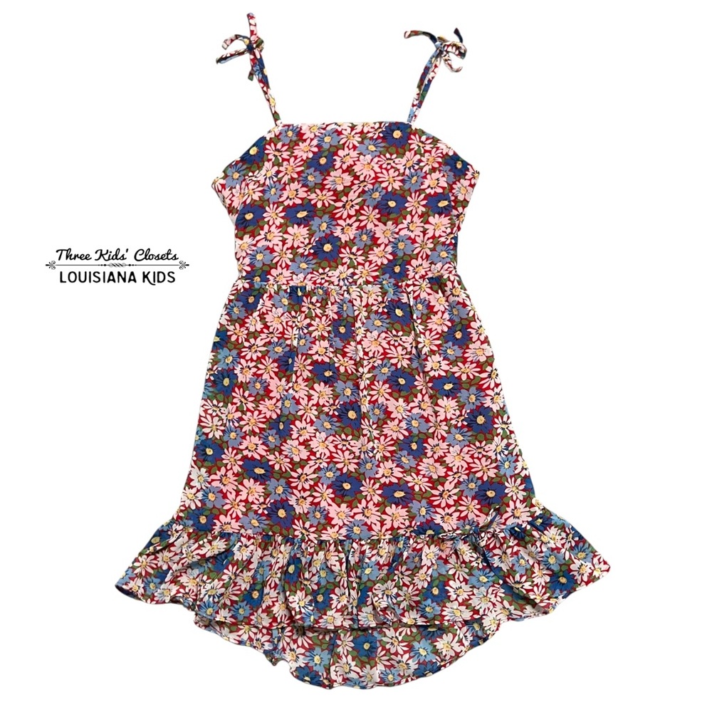 Kidpik XL (14) Red & Blue Daisy Floral Open Back Sun Dress